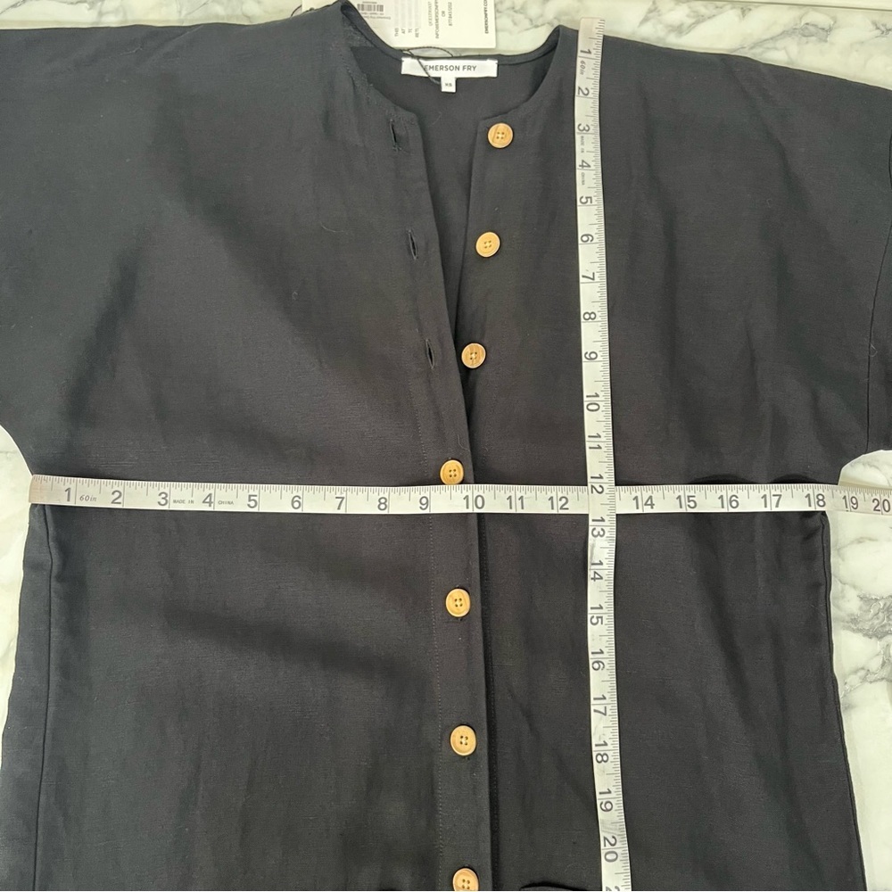 Emerson Fry Desert Midi Dress Black Short Sleeve Full Button Front Linen Blend - Picture 11 of 14